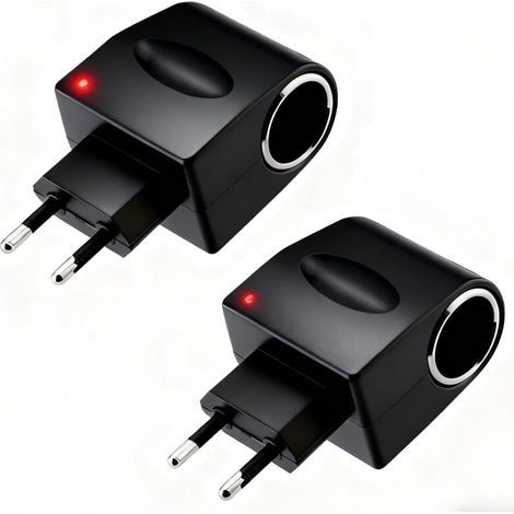 2 Pièces Adaptateur Allume-Cigare Prise Secteur, Convertisseur 220v 12v, Transformateur 220V vers 12V Allume Cigare CA vers CC, Adaptateur Voiture vers Prise (1/5)
