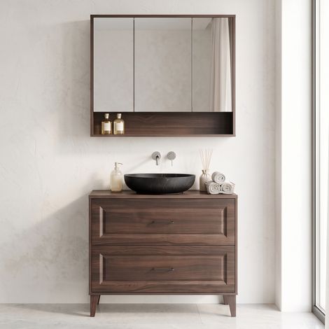 Ensemble meuble simple vasque 100cm et armoire miroir Moka Bois foncé (1/5)