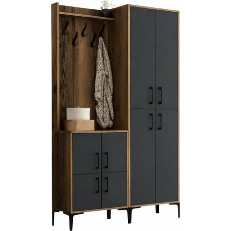 Dmora - Mobile da ingresso Eufemia, Entratina appendiabiti, Composizione per atrio, Consolle portaoggetti multifunzione, 120x35h200 cm, Noce e Antracite