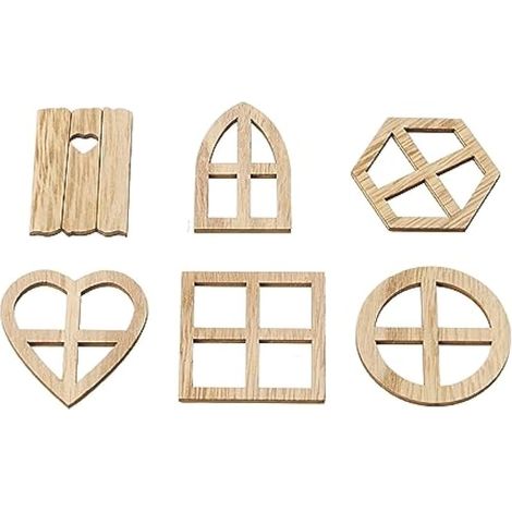 100 découpes de fenêtres en bois, mini tranches de bois brut pour la décoration de fenêtres de maisons de poupées et le scrapbooking. (1/5)