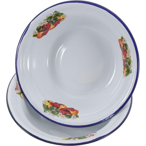 Lot de 2 bassines rétro émaillées épaisses pour soupes, gâteaux et légumes - Accessoires de cuisine (1/5)