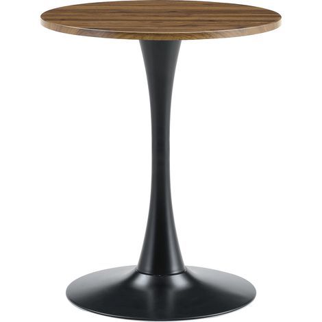 Runder Tisch 60 cm aus MDF in Nussbaumoptik mit schwarzem Metallfuß (1/5)