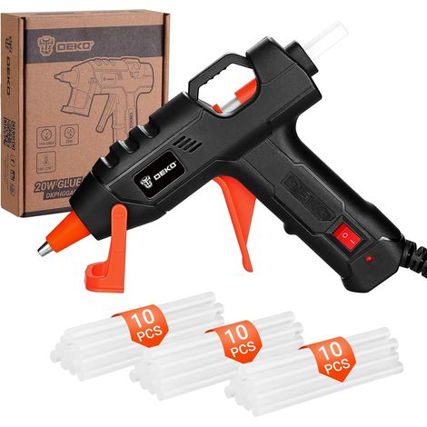 DEKO Pistolet à Colle Chaude - 20W avec 30 Bâtons de Colle pour Pistolet à Colle - Pour Artisanat, DIY, Bricolage, Réparations Maison - Chauffage Rapide, Noir (1/5)