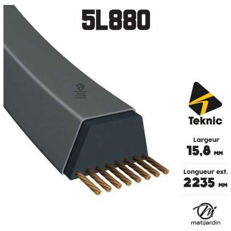 Courroie tondeuse Tiger Belts 5L880 kevlar trapézoïdale  15,8 x 2235 mm (1/4)