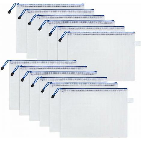 12 Stück A4-Dokumententaschen mit Reißverschluss, Dokumentenordner, durchsichtige Dokumententaschen aus PVC-Kunststoff, Taschen zur Organisation von Geschäftsbelegen