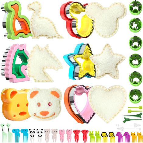 Kinder Sandwichtrimmer en -versluiter Set, Lunchaccessories met Vrucht- en Groenterepen (Topolino, Dinosaurus, Ster, Speculaasman) - 38 Pezzi