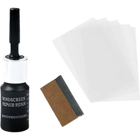 Kit de trois pièces pour la réparation de pare-brise noir : outil de réparation des fissures et rayures, dissolvant de colle, agent réducteur et liquide de réparation. (1/4)