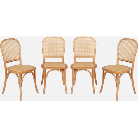 Sillas de madera y ratán vintage, set de 4 (1/5)