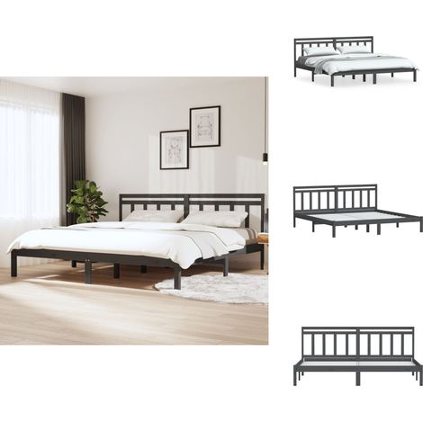 Massivholzbett Grau Kiefer 200x200 cm - Holzbettrahmen - Kiefernbett - Massiver Bettrahmen - Doppelbett - Grau (1/5)