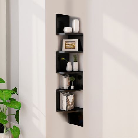 Aqrau Etagère Murale Unité, Etagère de Coin Meuble, Etagère Meuble d'Angle Etagère Suspendue Etagère d'Angle Murale ZigZag, NOIR