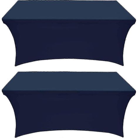 Lot de 2 nappes de cuisine en spandex [1,8 m, bleu marine] : extensibles, ajustées, lavables et infroissables, pour terrasse. (1/2)