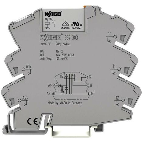 WAGO 857-303 Module relais Tension nominale: 12 V/DC Courant de commutation (max.): 6 A 1 inverseur (RT) 1 pc(s) (1/2)