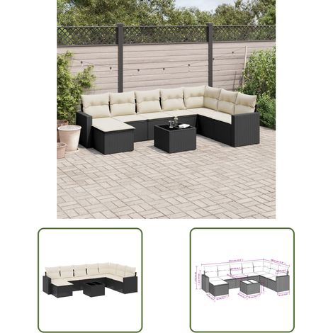 The Living Store Salon de jardin 9 pcs avec coussins noir résine tressée - Ensemble Salon De Jardin - Meuble De Jardin - Résine Tressée - Rotin Synthétique - Mobilier Extérieur (1/3)