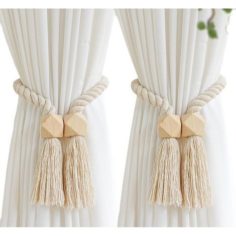 confezioni di fermatende magnetici, fermatende in cotone intrecciato a mano, supporti per tende, fermatende, chiusure per tende (beige, 2) (1/5)
