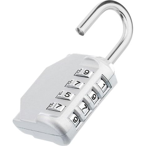 Cadenas à combinaison, cadenas à code 4 chiffres, cadenas pour salle de sport, cadenas pour armoire scolaire, cadenas à combinaison résistant aux intempéries pour usage extérieur (argenté) (1/5)