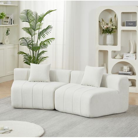 Sofá modular curvo de chenilla beige, ahorra espacio para salón, dormitorio u oficina -FLORAGRACE (1/5)