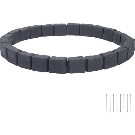 VEVOR Bordure de Jardin Imitation Pierre 4,7 m Bordure Parterre Aspect Pierre Plastique PE pour Pelouse Allee, Lot de 4, 6 Briques par Section 1190x155x100 mm, 8 Piquets, sans Creuser, Noir Anthracite (1/5)