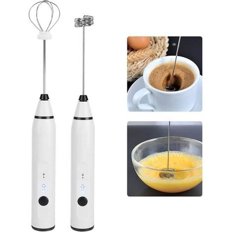 (weiß) Wiederaufladbarer elektrischer Milchaufschäumer über USB, ein vielseitiger Mini-Elektro-Schneebesen mit Doppel-Schneebesenkopf. (1/4)