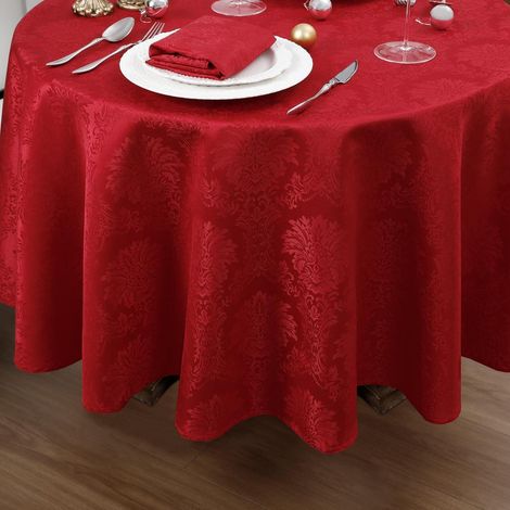 Nappe ronde 180 cm Barock Jacquard lavable rouge pour Noël