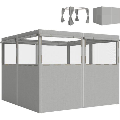 Beyamis 4 Seitenwände für einen 3x3 m Pavillon, Zeltwände mit 8 Fenstern, UV-Schutz 30+, wasserdicht, hellgrau