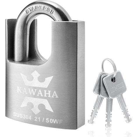 21/50KD-3SK Cadenas de haute sécurité en acier inoxydable avec clé pour l'intérieur et l'extérieur (robuste, inoxydable) (50 mm), clés mixtes, 3 clés en acier inoxydable) (1/5)