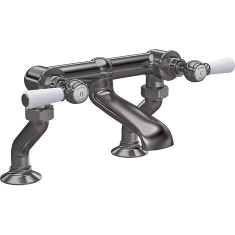Hudson Reed White Topaz Lever Bath Filler Tap Pillar Mounted - Brushed Pewter (1/2)