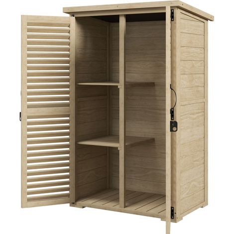Armoire de rangement extérieure avec 2 étagères et crochets, en bois de sapin, 75 x 50 x 111/118 cm