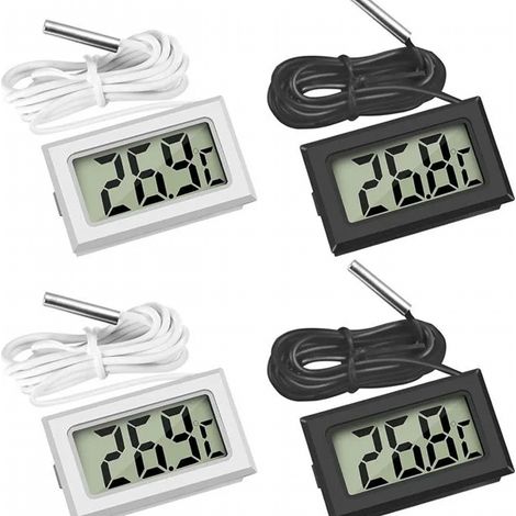 Mini thermomètre numérique LCD avec testeur de capteur de sonde de température pour aquarium réfrigérateur (2 noir 2 blanc) (1/4)