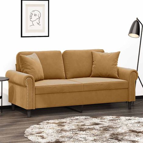 vidaXL Sofá de 2 plazas con cojines terciopelo marrón 140 cm (1/5)