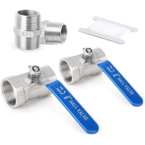 Pair 2 pièces Vannes à bille en acier inoxydable 304, filetage femelle BSP 3/8\", avec raccords mâles hexagonaux, vannes à bille monoblocs ultra-résistantes pour l'eau, l'air, le gaz et l'huile (1/5)