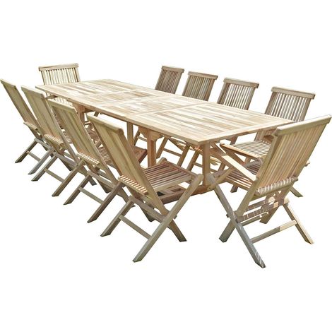 C&L Jardin – Ensemble table et chaises de jardin en teck massif – 8 chaises + 2 fauteuils pliants – Rallonge papillon 180/280 x 90 cm – Pour espaces extérieurs (1/4)