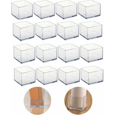 Lot de 16 protecteurs de pieds de chaise carrés en PVC de 25 x 25 mm pour pieds de chaise, pour éviter les rayures sur les sols en bois dur et réduire le bruit (1/4)