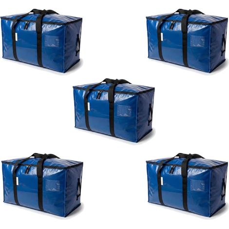 Lot de 5 Sacs de Rangement et Déménagement XXL 94L (4+1), Bleu, avec Poignées Renforcées et Fermeture Zippée, Grande Capacité, Gain de Place, Solide et Durable (5, Bleu) (1/4)