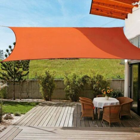 Voile d'Ombrage Rectangle Étanche Crème Solaire Poids Léger Jardin Balcon Parasol Bloquer 95% UV Bloc avec Corde Libre Orange 2x3m (1/4)