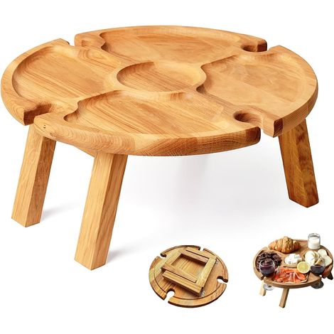 Table de Pique-Nique Pliable Table Vin Pique Nique à Vin Pliante Mini de Camping à D'extérieur en Bois pour Le Fromage et Les Fruits (1/5)