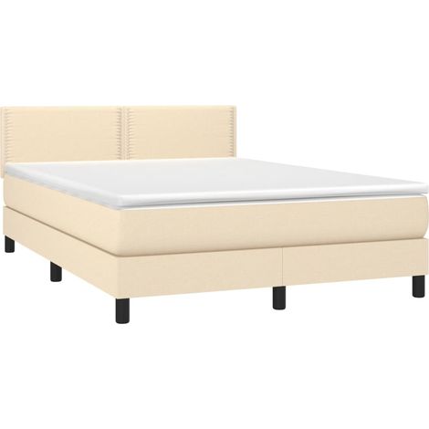 Sommier à lattes de lit avec matelas LED Crème 140x190 cm Tissu vidaXL (1/5)
