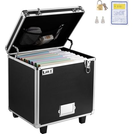 Boîte de rangement portable pour dossiers, dimensions intérieures 395 x 320 x 380 mm, mallette de bureau mobile verrouillable avec poignée télescopique, porte-dossiers à ouverture manuelle pour bureau (1/5)