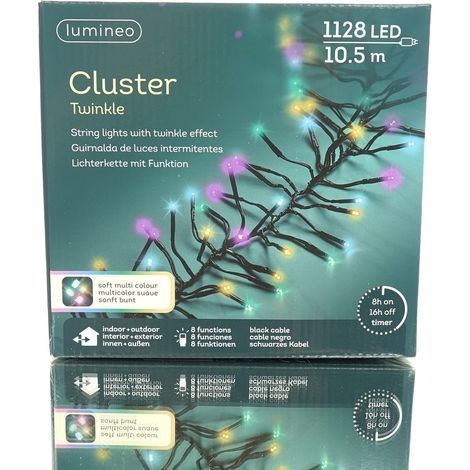 Lumineo LED Lichterkette Cluster Twinkle schwarz 10,5 Meter 1128 Lichter - soft bunt (1/5)