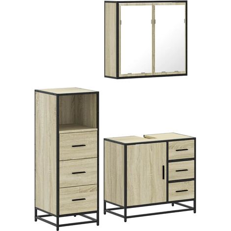 Maison Exclusive - 3-tlg. Badmöbel-Set Sonoma-Eiche Holzwerkstoff