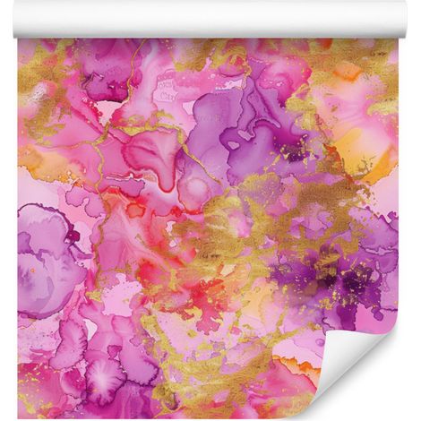 Papier peint rose poudré et violet, fond corail 50x1000 cm (1/5)