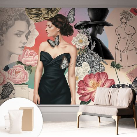 Fototapete Vliestapete mit Kleber - modern Wohnzimmer - Wanddekoration - einfach anzubringen Blumen und Porträts 312x219 cm (1/5)