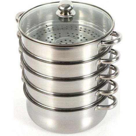 Steamer, pentola a vapore a lunga durata, in acciaio inox, con coperchio in vetro, per la casa 26 cm, 5 strati(Non adatto per fornelli a induzione) (1/5)