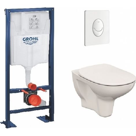 Pack WC Grohe Rapid SL + Cuvette sans bride MYRA + Plaque Blanche (1/5)