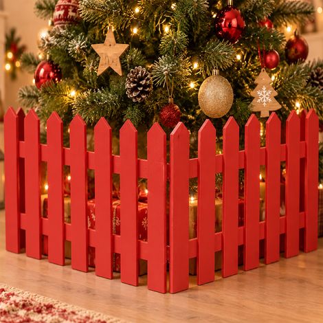 Staccionata Rosso per Albero di Natale Recinto Natalizio Decorativo 80x29,5x1cm