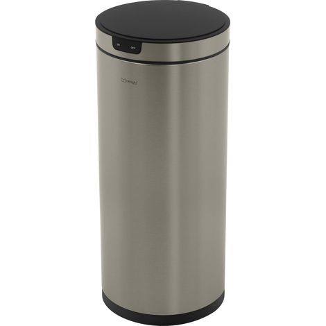 ML-Design Cestino per Rifiuti con Sensore di Movimento 40L, Rotondo in Acciaio Inox Argento, Apertura e Chiusura Automatica, Anello per Sacchetti, Pattumiera Elettrica per Cucina e Ufficio