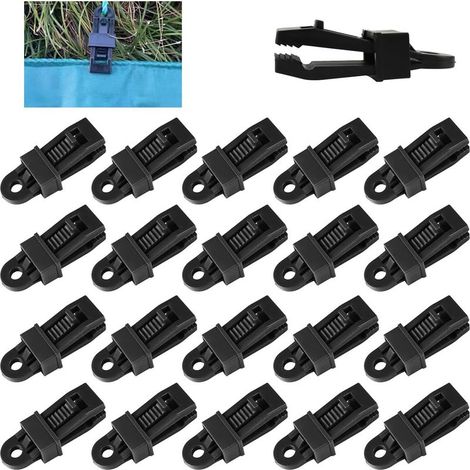 20 tarpaulin fastening clips, black tent tarpaulin clamps, instant fasteners for awnings, for securing camping accessories, awnings, cars, boats and pools (1/5)