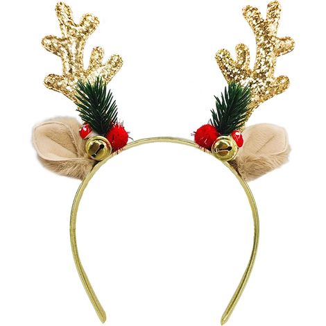 Serre-tête en bois de renne doré orné de paillettes - Accessoire de tête de Noël pour anniversaires, fêtes de Noël, cosplay adulte et décorations de costumes (1/5)