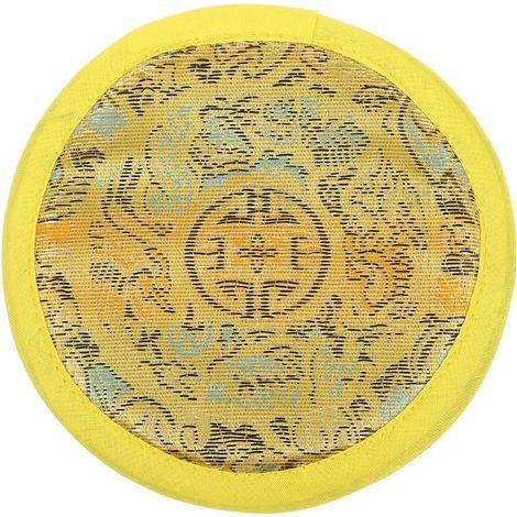 Tapis de bol chantant (1 pièce), décoration artisanale d'art bouddhique tibétain pour salle du Bouddha-10X10X0.8CM-Yellow (1/4)