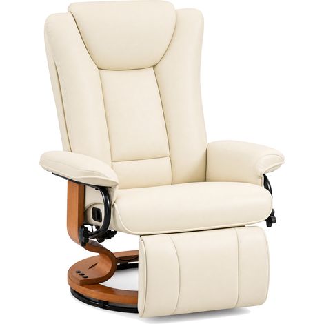 Fauteuil pivotant inclinable repose pieds 150 kg similicuir blanc crème salon détente télévision (1/5)