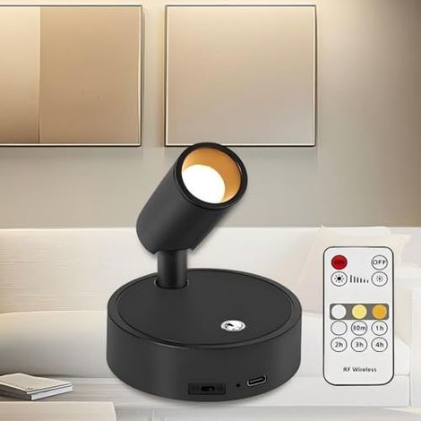Kabelloser LED-Strahler, magnetische Wandleuchte, wiederaufladbar 4000 mAh, Touch-Bodenstrahler + Fernbedienung, Leselampe mit Timer für Pflanzenbild, Kunstwerk, Schrank, Schlafzimmer, (1/5)